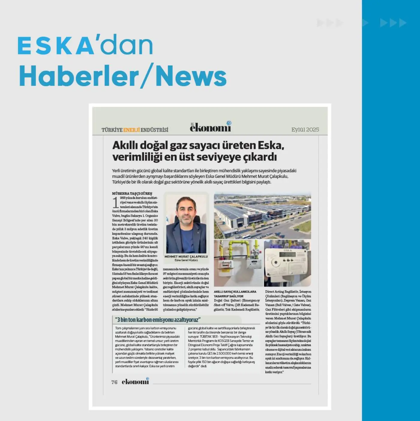Eska Valve Haber: Genel Müdürümüz Mehmet Murat Çalapkulu, Ekonomi Gazetesi'nde