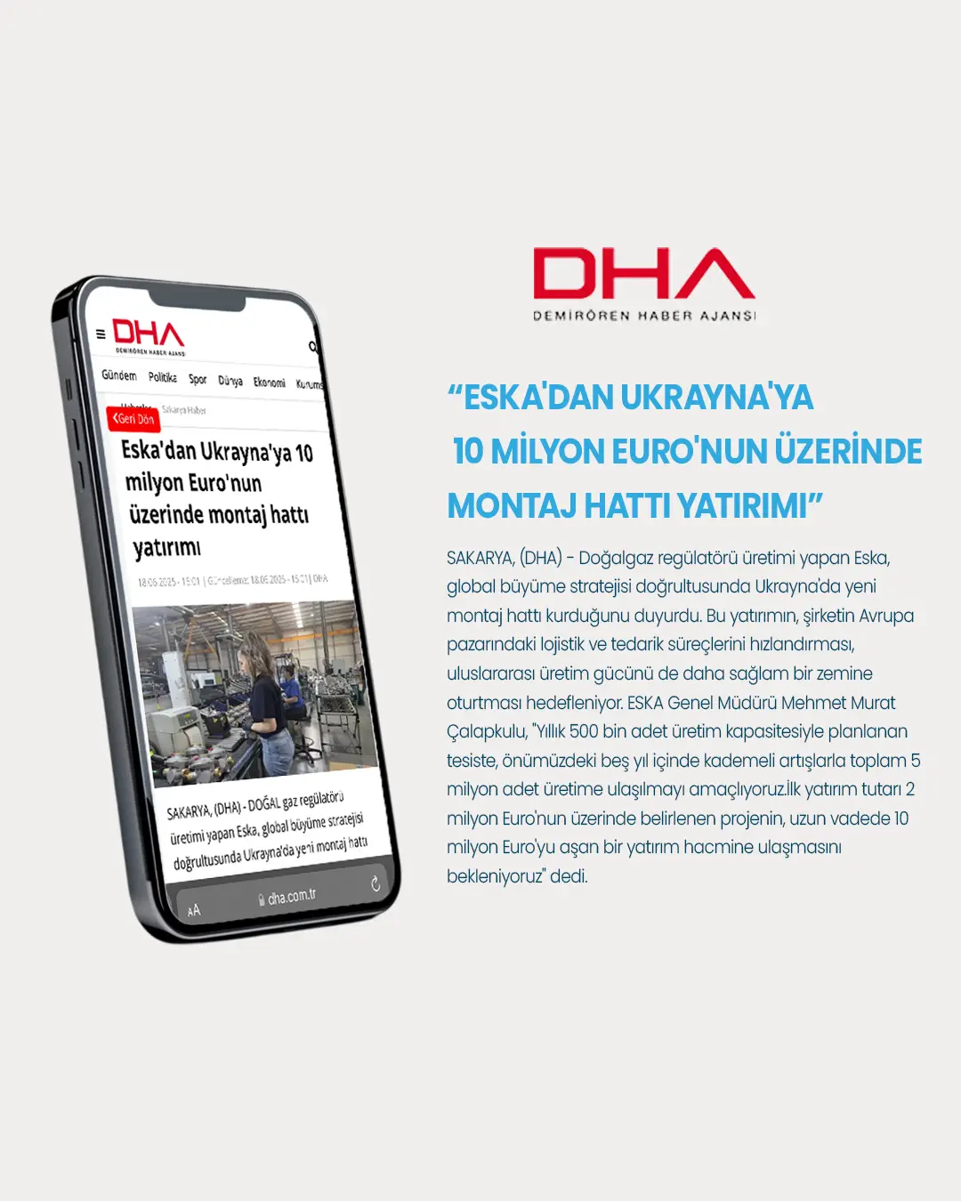 Eska'dan Ukrayna'ya 10 milyon Euro'nun üzerinde montaj hattı yatırımı
